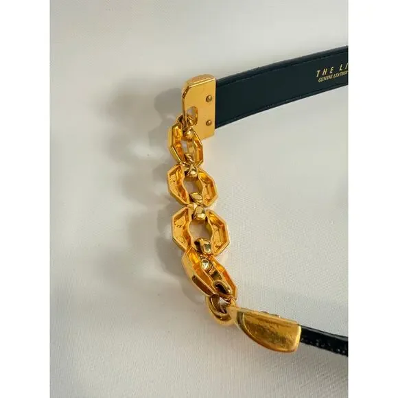 The Limited Women’s Green Leather Suede Gold Tone Chain Accent Belt Sz Medium - Picture 5 of 7